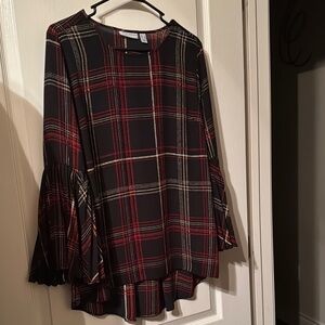 Susan Graver Plaid Bell Sleeve Top